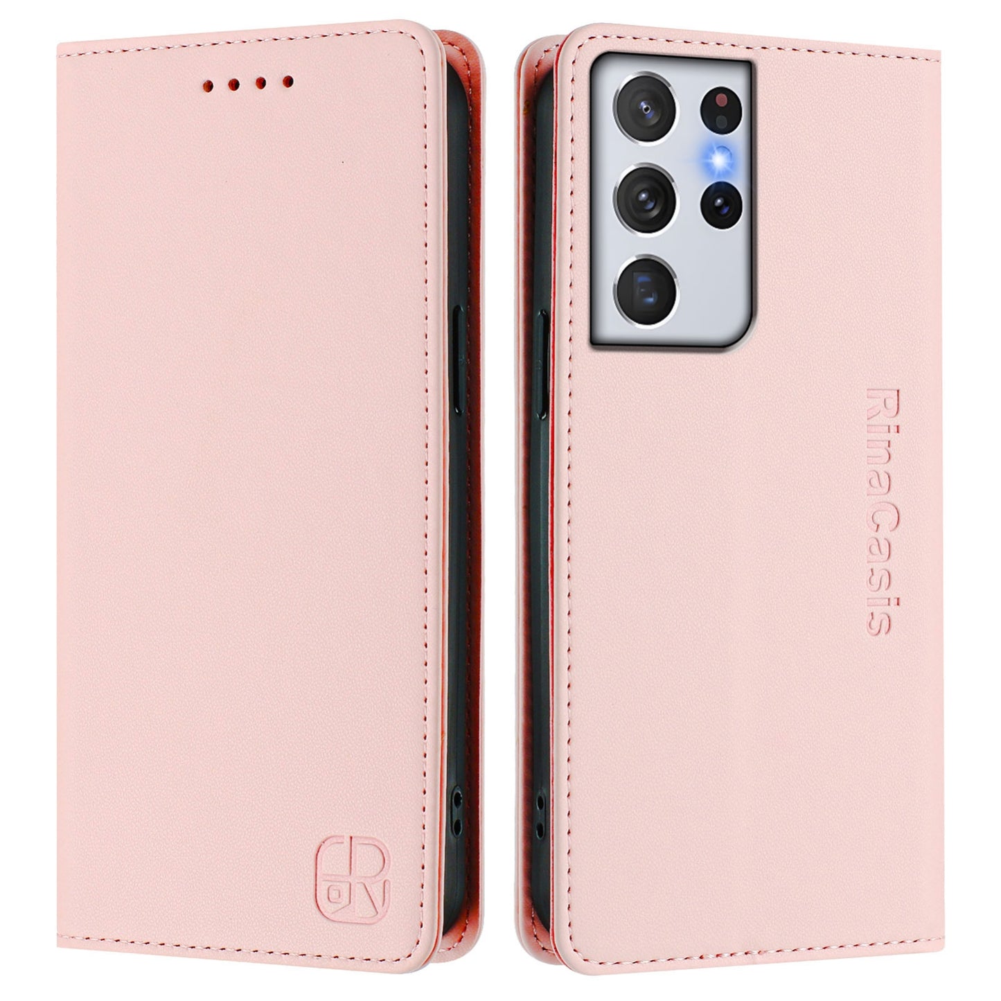 Samsung Galaxy S21 Ultra 5G Dual-Folded Magnetic Suction RFID Blocking PU Leather Wallet Phone Case with Card Slots, Cash Pocket, Kickstand, Full Protective Flip Cover