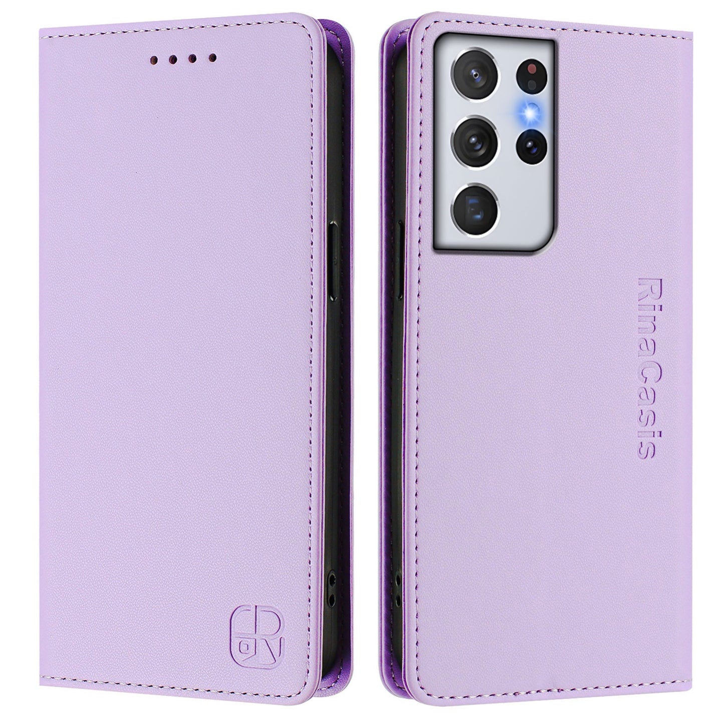 Samsung Galaxy S21 Ultra 5G Dual-Folded Magnetic Suction RFID Blocking PU Leather Wallet Phone Case with Card Slots, Cash Pocket, Kickstand, Full Protective Flip Cover