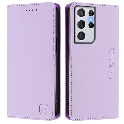 Samsung Galaxy S21 Ultra 5G Dual-Folded Magnetic Suction RFID Blocking PU Leather Wallet Phone Case with Card Slots, Cash Pocket, Kickstand, Full Protective Flip Cover