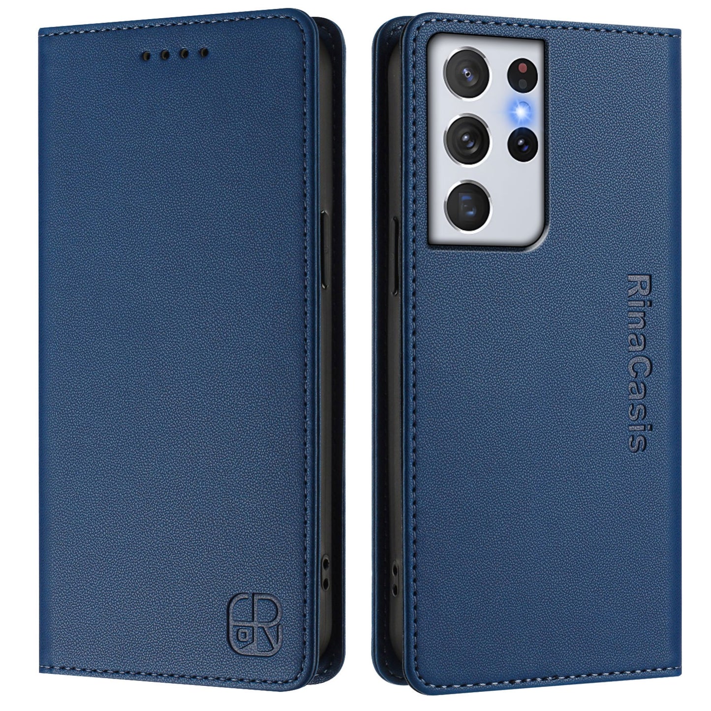 Samsung Galaxy S21 Ultra 5G Dual-Folded Magnetic Suction RFID Blocking PU Leather Wallet Phone Case with Card Slots, Cash Pocket, Kickstand, Full Protective Flip Cover