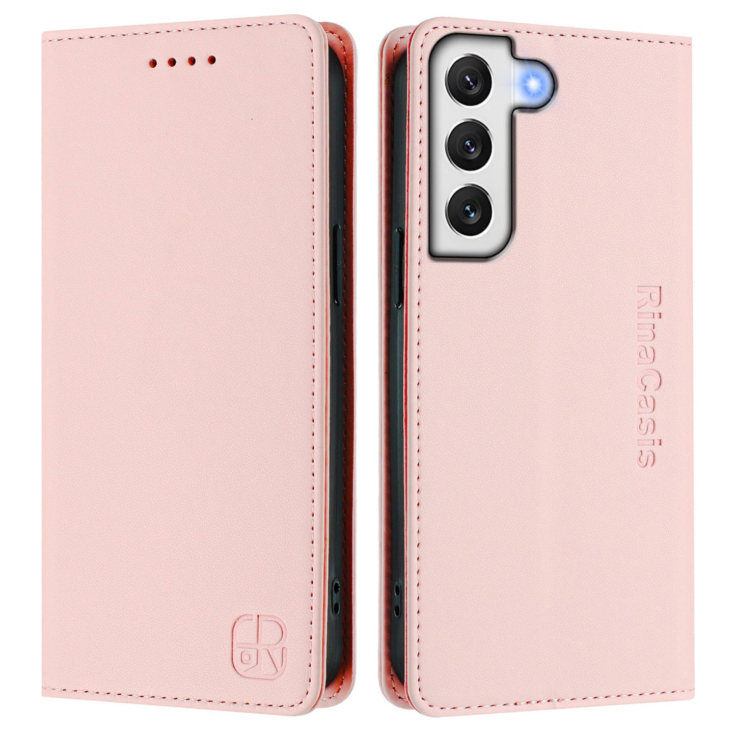 Samsung Galaxy S22 5G Dual-Folded Magnetic Suction RFID Blocking PU Leather Wallet Phone Case with Card Slots, Cash Pocket, Kickstand, Full Protective Flip Cover