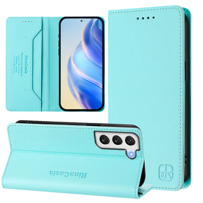 Samsung Galaxy S22+ 5G Dual-Folded Magnetic Suction RFID Blocking PU Leather Wallet Phone Case with Card Slots, Cash Pocket, Kickstand, Full Protective Flip Cover