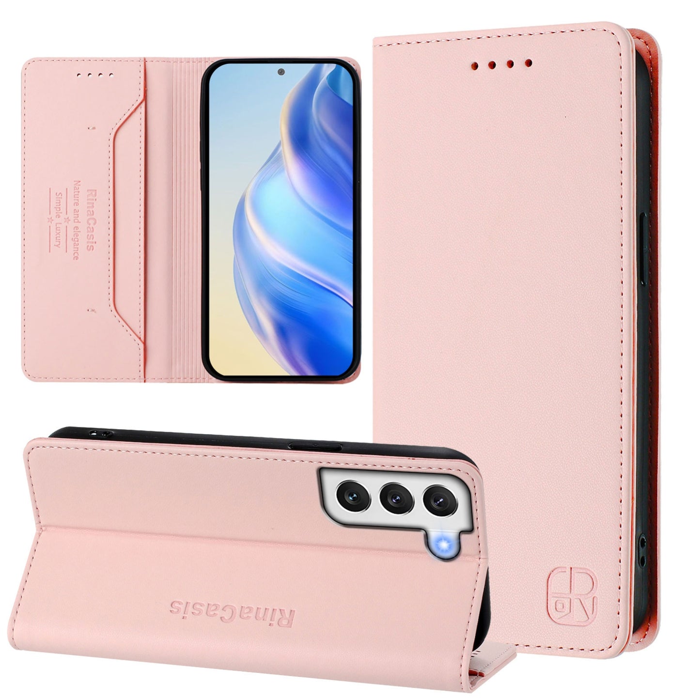 Samsung Galaxy S22+ 5G Dual-Folded Magnetic Suction RFID Blocking PU Leather Wallet Phone Case with Card Slots, Cash Pocket, Kickstand, Full Protective Flip Cover