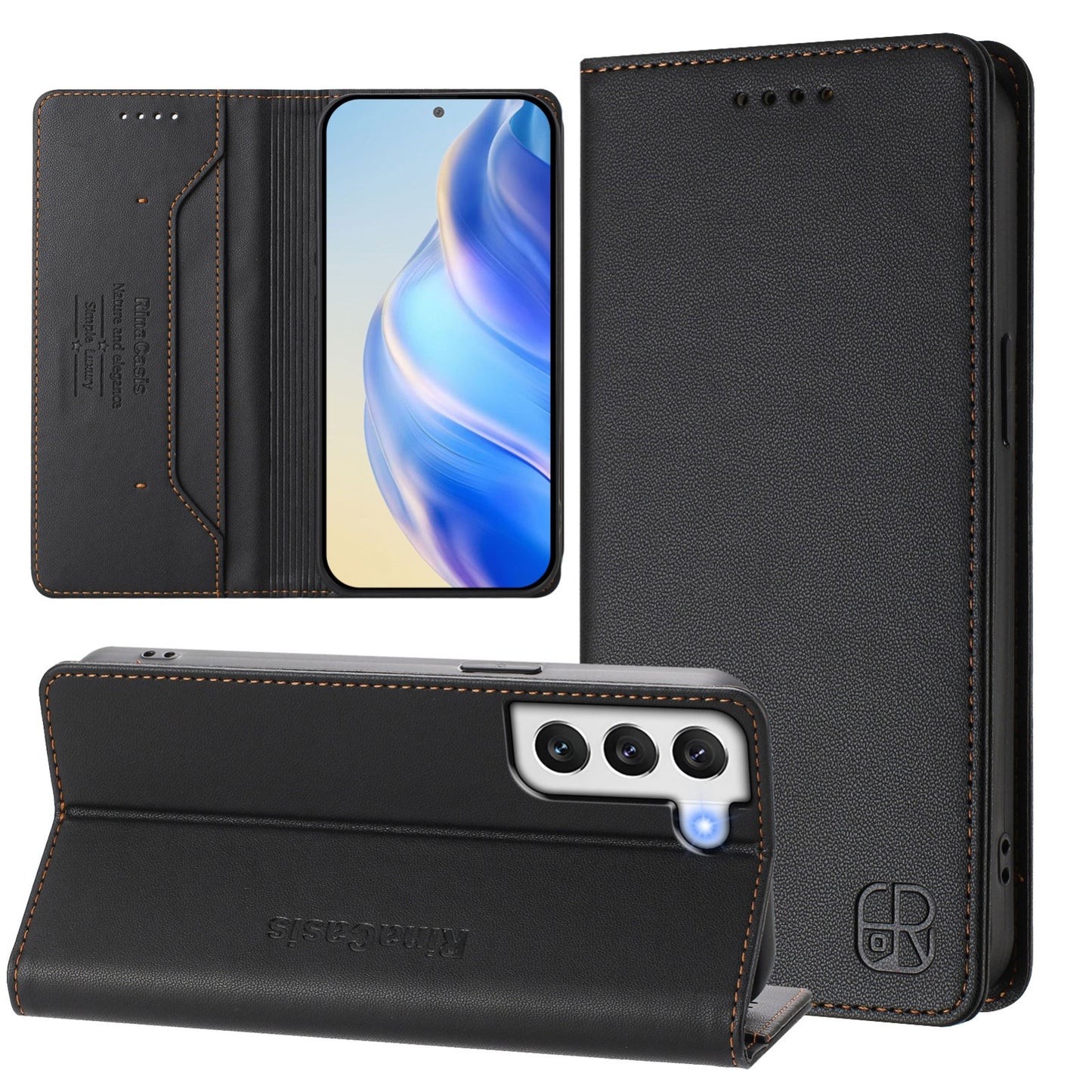 Samsung Galaxy S22+ 5G Dual-Folded Magnetic Suction RFID Blocking PU Leather Wallet Phone Case with Card Slots, Cash Pocket, Kickstand, Full Protective Flip Cover