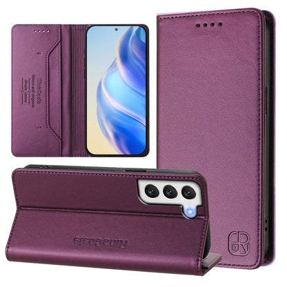 Samsung Galaxy S22+ 5G Dual-Folded Magnetic Suction RFID Blocking PU Leather Wallet Phone Case with Card Slots, Cash Pocket, Kickstand, Full Protective Flip Cover