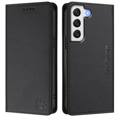 Samsung Galaxy S21 5G Dual-Folded Magnetic Suction RFID Blocking PU Leather Wallet Phone Case with Card Slots, Cash Pocket, Kickstand, Full Protective Flip Cover