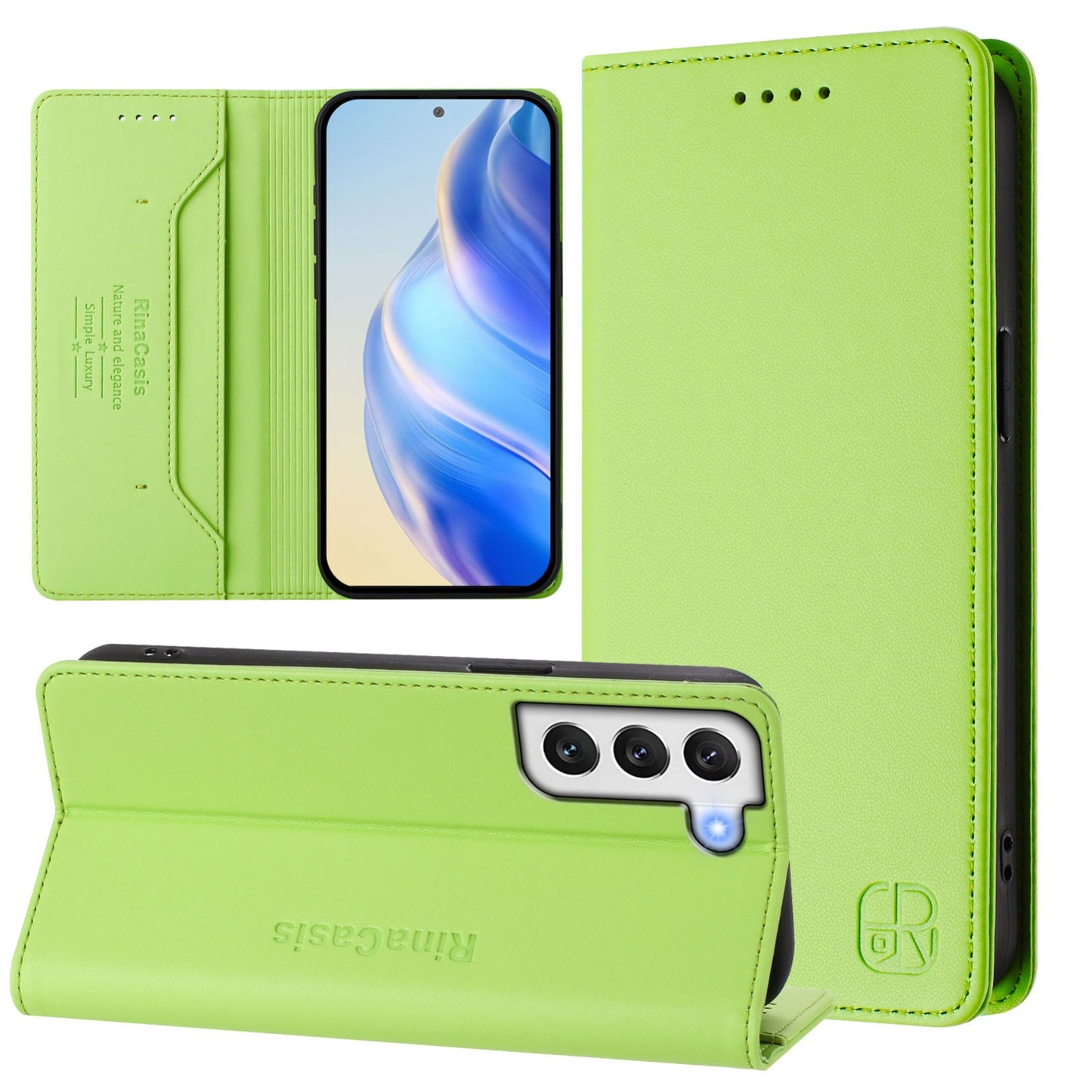 Samsung Galaxy S21+ 5G Dual-Folded Magnetic Suction RFID Blocking PU Leather Wallet Phone Case with Card Slots, Cash Pocket, Kickstand, Full Protective Flip Cover