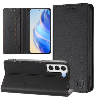 Samsung Galaxy S21+ 5G Dual-Folded Magnetic Suction RFID Blocking PU Leather Wallet Phone Case with Card Slots, Cash Pocket, Kickstand, Full Protective Flip Cover