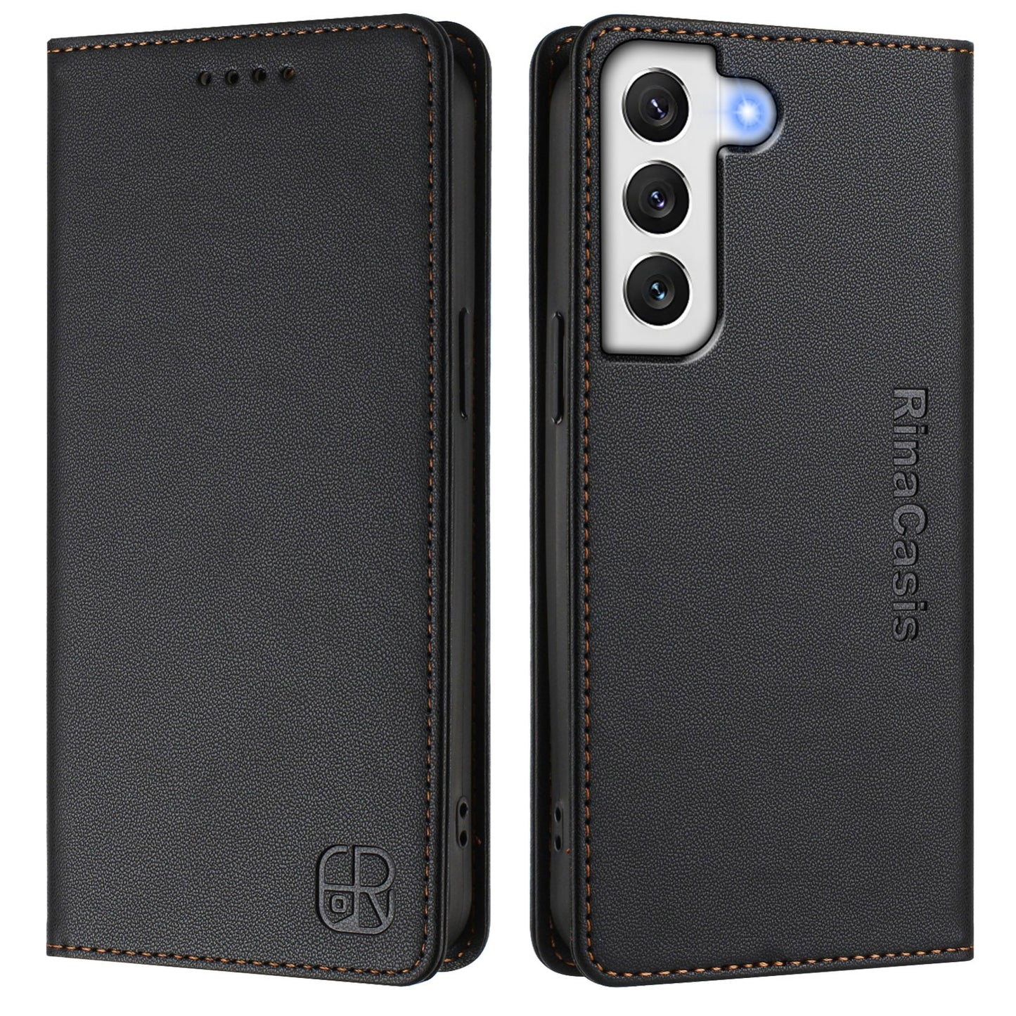 Samsung Galaxy S21+ 5G Dual-Folded Magnetic Suction RFID Blocking PU Leather Wallet Phone Case with Card Slots, Cash Pocket, Kickstand, Full Protective Flip Cover