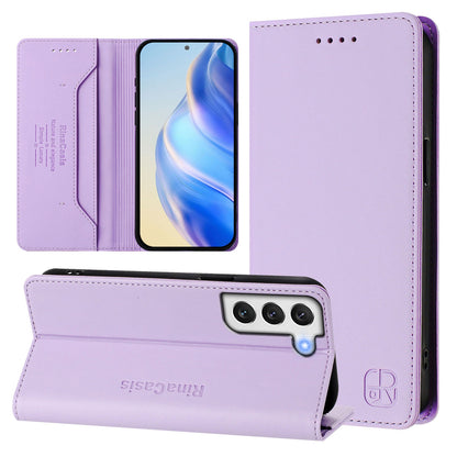 Samsung Galaxy S21+ 5G Dual-Folded Magnetic Suction RFID Blocking PU Leather Wallet Phone Case with Card Slots, Cash Pocket, Kickstand, Full Protective Flip Cover