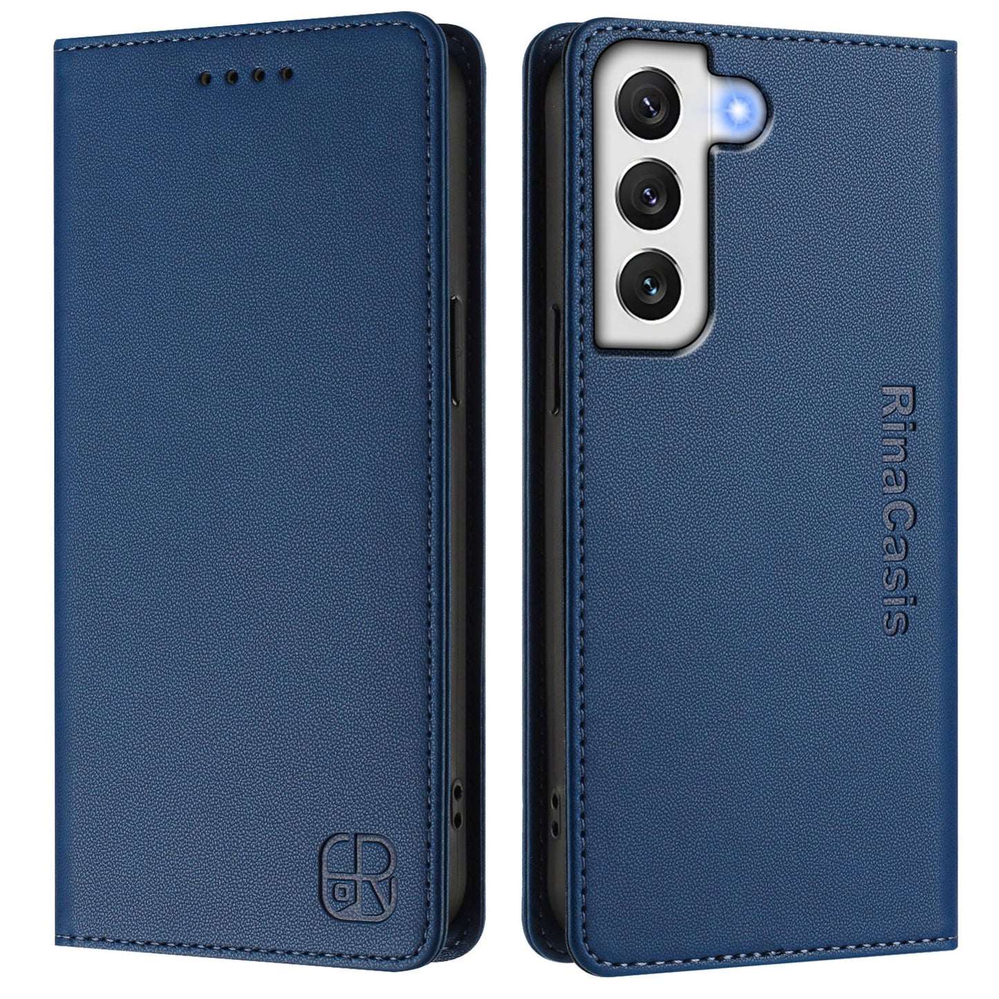 Samsung Galaxy S21+ 5G Dual-Folded Magnetic Suction RFID Blocking PU Leather Wallet Phone Case with Card Slots, Cash Pocket, Kickstand, Full Protective Flip Cover