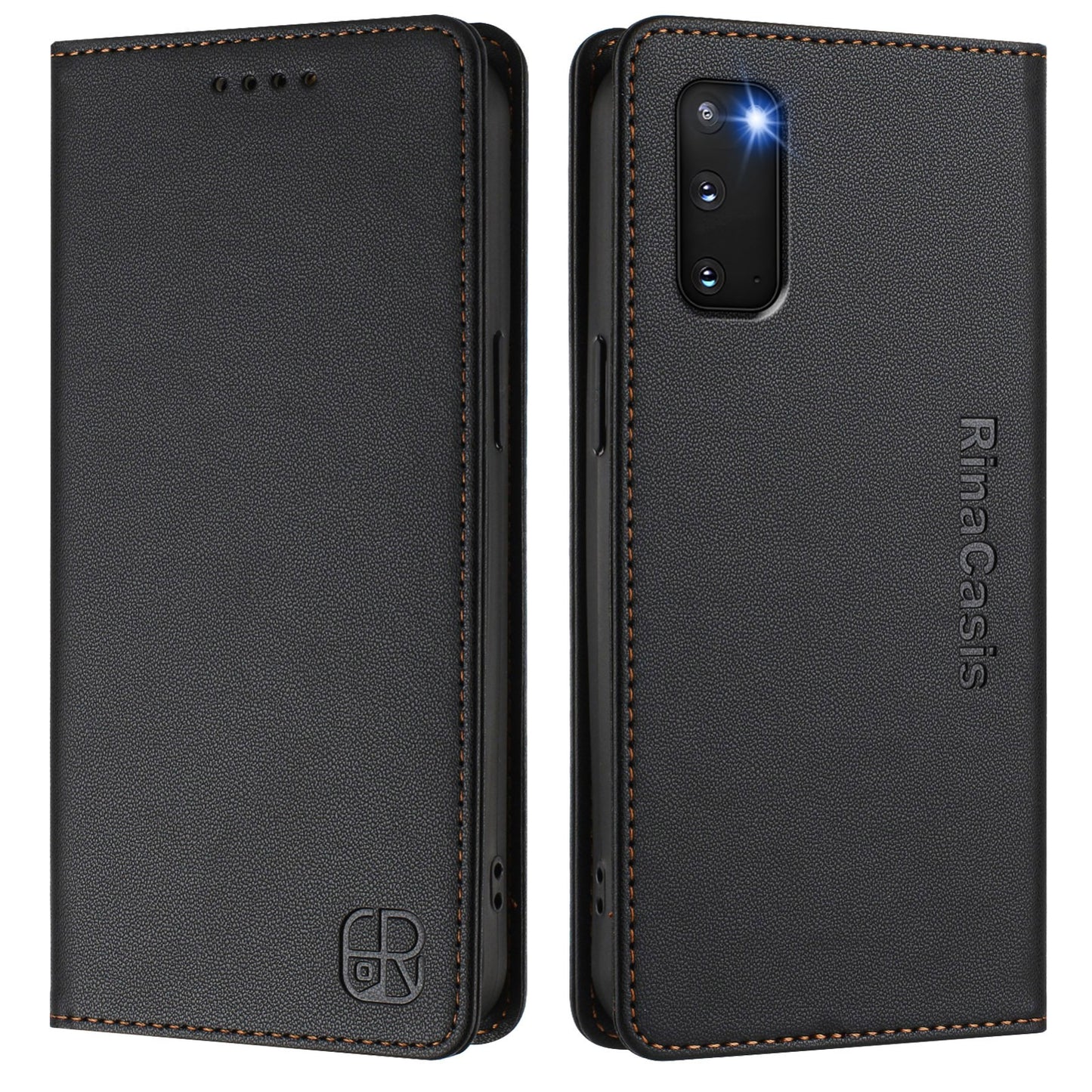 Samsung Galaxy S20 Dual-Folded Magnetic Suction RFID Blocking PU Leather Wallet Phone Case with Card Slots, Cash Pocket, Kickstand, Full Protective Flip Cover