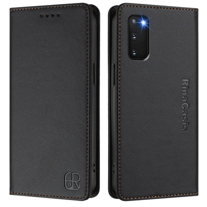 Samsung Galaxy S20 Dual-Folded Magnetic Suction RFID Blocking PU Leather Wallet Phone Case with Card Slots, Cash Pocket, Kickstand, Full Protective Flip Cover