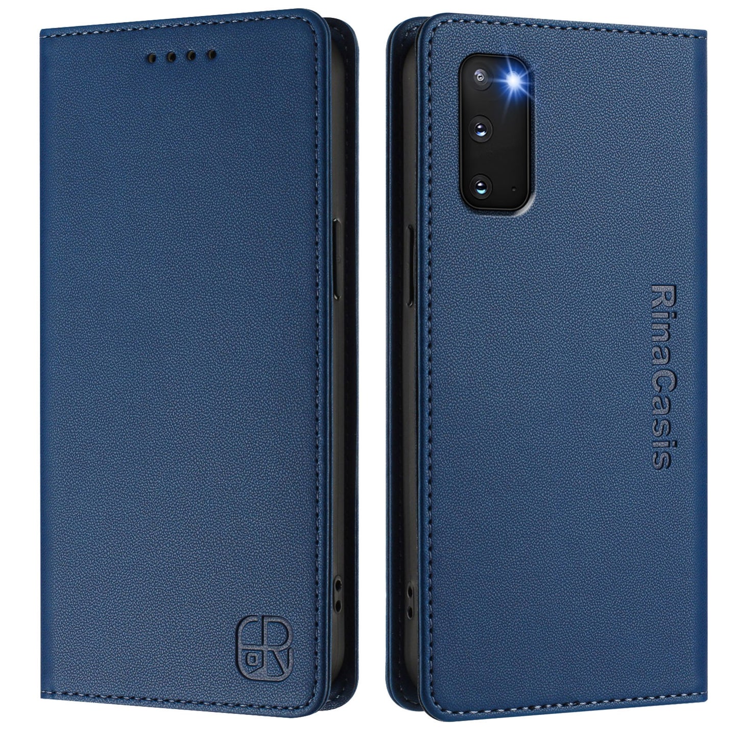 Samsung Galaxy S20 Dual-Folded Magnetic Suction RFID Blocking PU Leather Wallet Phone Case with Card Slots, Cash Pocket, Kickstand, Full Protective Flip Cover