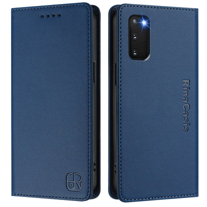 Samsung Galaxy S20 Dual-Folded Magnetic Suction RFID Blocking PU Leather Wallet Phone Case with Card Slots, Cash Pocket, Kickstand, Full Protective Flip Cover