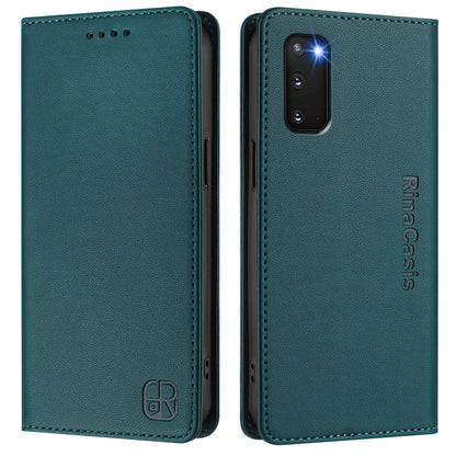 Samsung Galaxy S20 Dual-Folded Magnetic Suction RFID Blocking PU Leather Wallet Phone Case with Card Slots, Cash Pocket, Kickstand, Full Protective Flip Cover