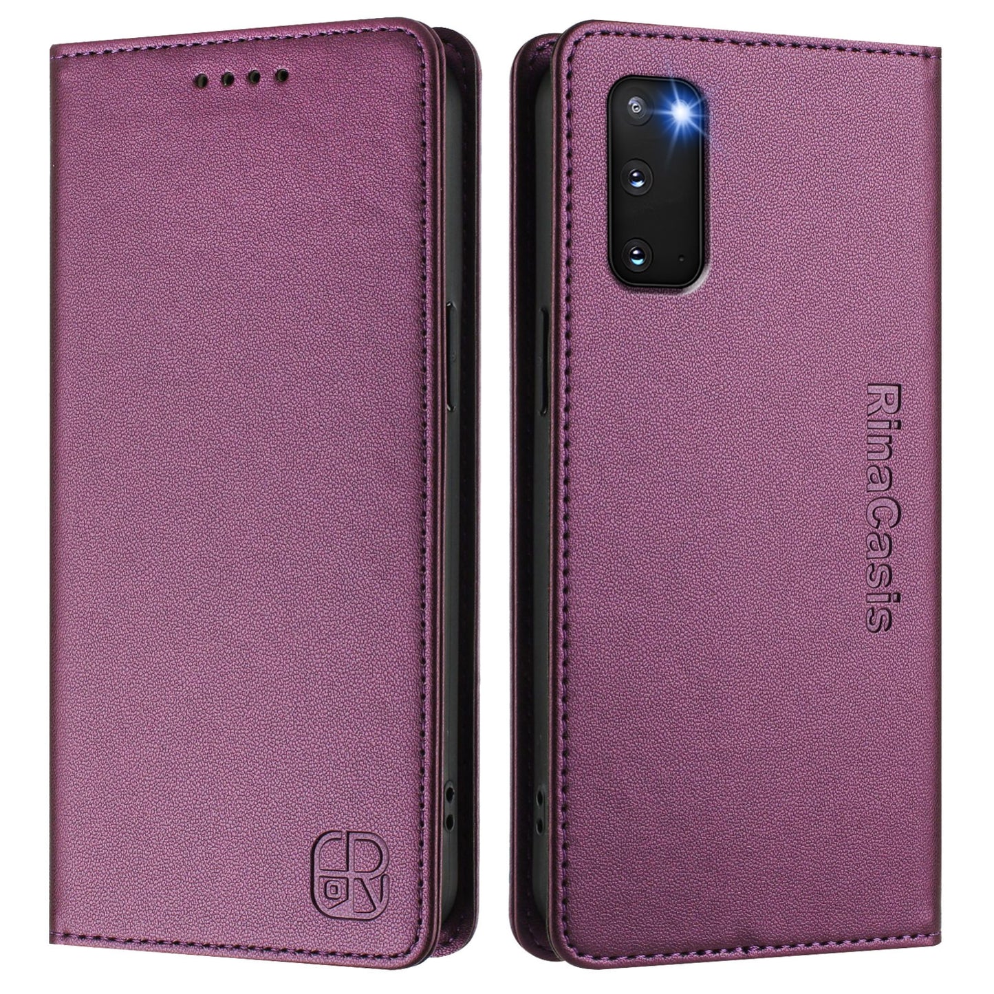 Samsung Galaxy S20 Dual-Folded Magnetic Suction RFID Blocking PU Leather Wallet Phone Case with Card Slots, Cash Pocket, Kickstand, Full Protective Flip Cover