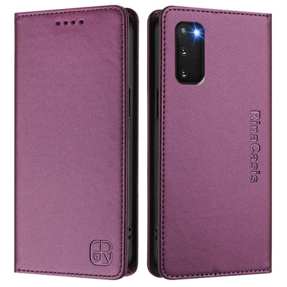 Samsung Galaxy S20 Dual-Folded Magnetic Suction RFID Blocking PU Leather Wallet Phone Case with Card Slots, Cash Pocket, Kickstand, Full Protective Flip Cover