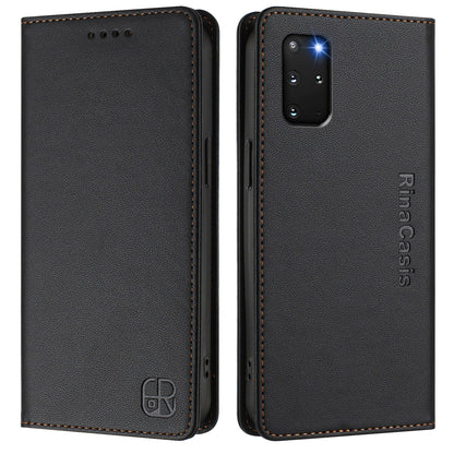 Samsung Galaxy S20+ Dual-Folded Magnetic Suction RFID Blocking PU Leather Wallet Phone Case with Card Slots, Cash Pocket, Kickstand, Full Protective Flip Cover