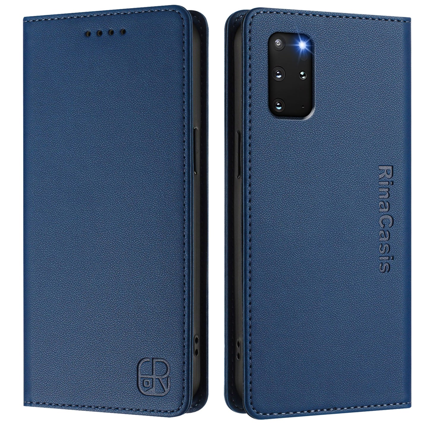 Samsung Galaxy S20+ Dual-Folded Magnetic Suction RFID Blocking PU Leather Wallet Phone Case with Card Slots, Cash Pocket, Kickstand, Full Protective Flip Cover