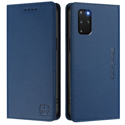 Samsung Galaxy S20+ Dual-Folded Magnetic Suction RFID Blocking PU Leather Wallet Phone Case with Card Slots, Cash Pocket, Kickstand, Full Protective Flip Cover