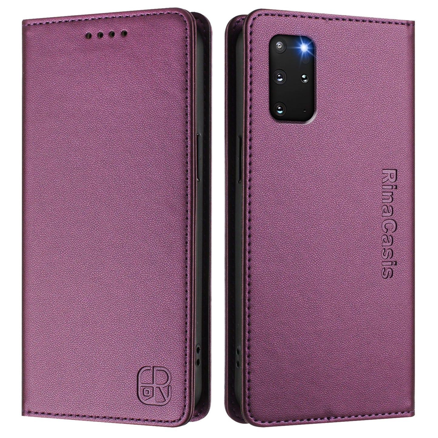 Samsung Galaxy S20+ Dual-Folded Magnetic Suction RFID Blocking PU Leather Wallet Phone Case with Card Slots, Cash Pocket, Kickstand, Full Protective Flip Cover