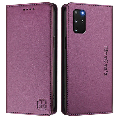 Samsung Galaxy S20+ Dual-Folded Magnetic Suction RFID Blocking PU Leather Wallet Phone Case with Card Slots, Cash Pocket, Kickstand, Full Protective Flip Cover
