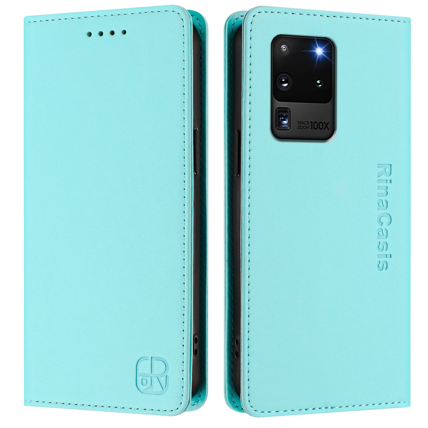 Samsung Galaxy S20 Ultra Dual-Folded Magnetic Suction RFID Blocking PU Leather Wallet Phone Case with Card Slots, Cash Pocket, Kickstand, Full Protective Flip Cover