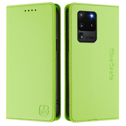 Samsung Galaxy S20 Ultra Dual-Folded Magnetic Suction RFID Blocking PU Leather Wallet Phone Case with Card Slots, Cash Pocket, Kickstand, Full Protective Flip Cover