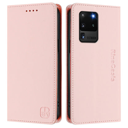 Samsung Galaxy S20 Ultra Dual-Folded Magnetic Suction RFID Blocking PU Leather Wallet Phone Case with Card Slots, Cash Pocket, Kickstand, Full Protective Flip Cover