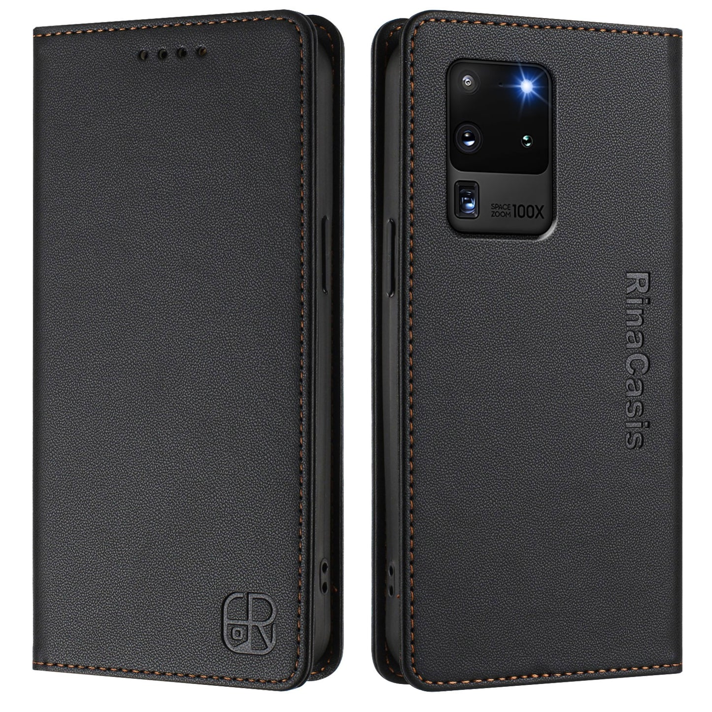 Samsung Galaxy S20 Ultra Dual-Folded Magnetic Suction RFID Blocking PU Leather Wallet Phone Case with Card Slots, Cash Pocket, Kickstand, Full Protective Flip Cover