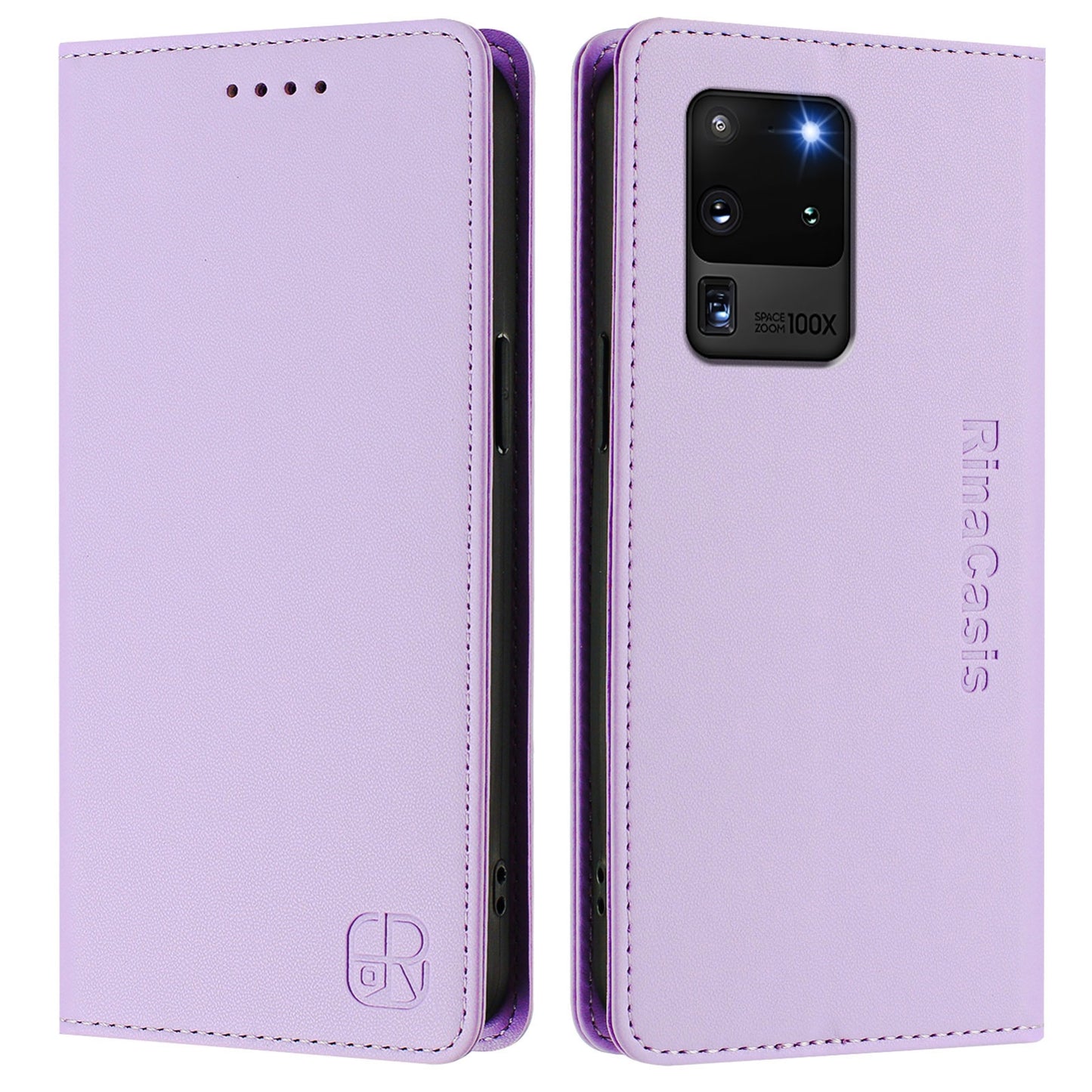 Samsung Galaxy S20 Ultra Dual-Folded Magnetic Suction RFID Blocking PU Leather Wallet Phone Case with Card Slots, Cash Pocket, Kickstand, Full Protective Flip Cover