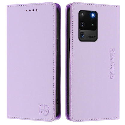 Samsung Galaxy S20 Ultra Dual-Folded Magnetic Suction RFID Blocking PU Leather Wallet Phone Case with Card Slots, Cash Pocket, Kickstand, Full Protective Flip Cover