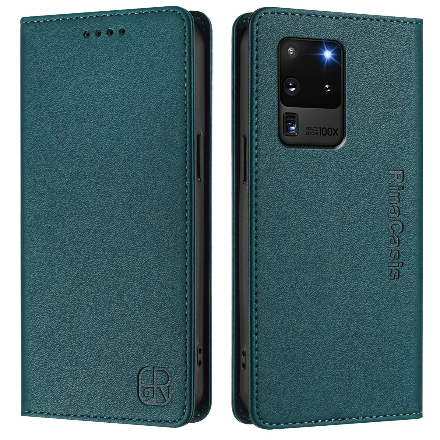 Samsung Galaxy S20 Ultra Dual-Folded Magnetic Suction RFID Blocking PU Leather Wallet Phone Case with Card Slots, Cash Pocket, Kickstand, Full Protective Flip Cover