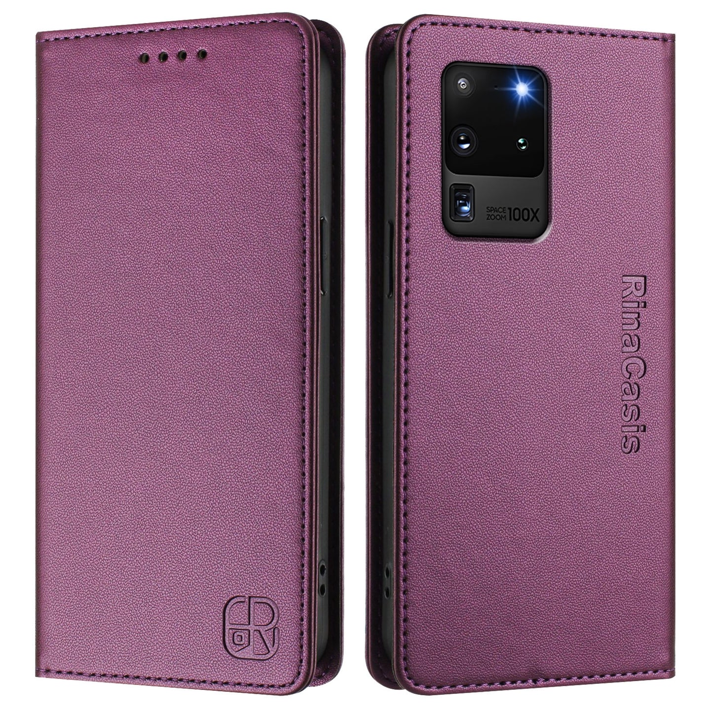 Samsung Galaxy S20 Ultra Dual-Folded Magnetic Suction RFID Blocking PU Leather Wallet Phone Case with Card Slots, Cash Pocket, Kickstand, Full Protective Flip Cover