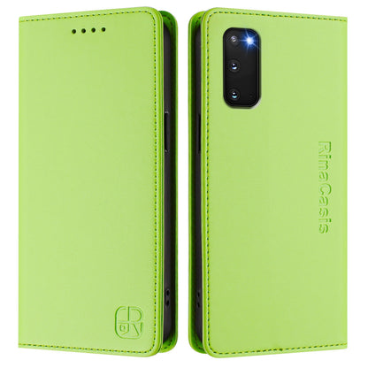 Samsung Galaxy S20 FE Dual-Folded Magnetic Suction RFID Blocking PU Leather Wallet Phone Case with Card Slots, Cash Pocket, Kickstand, Full Protective Flip Cover