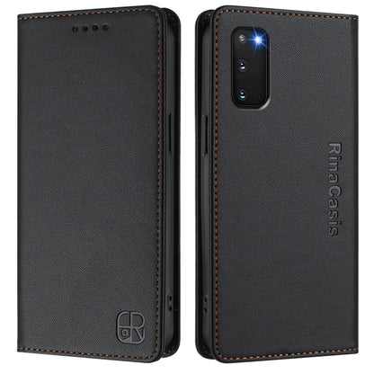 Samsung Galaxy S20 FE Dual-Folded Magnetic Suction RFID Blocking PU Leather Wallet Phone Case with Card Slots, Cash Pocket, Kickstand, Full Protective Flip Cover