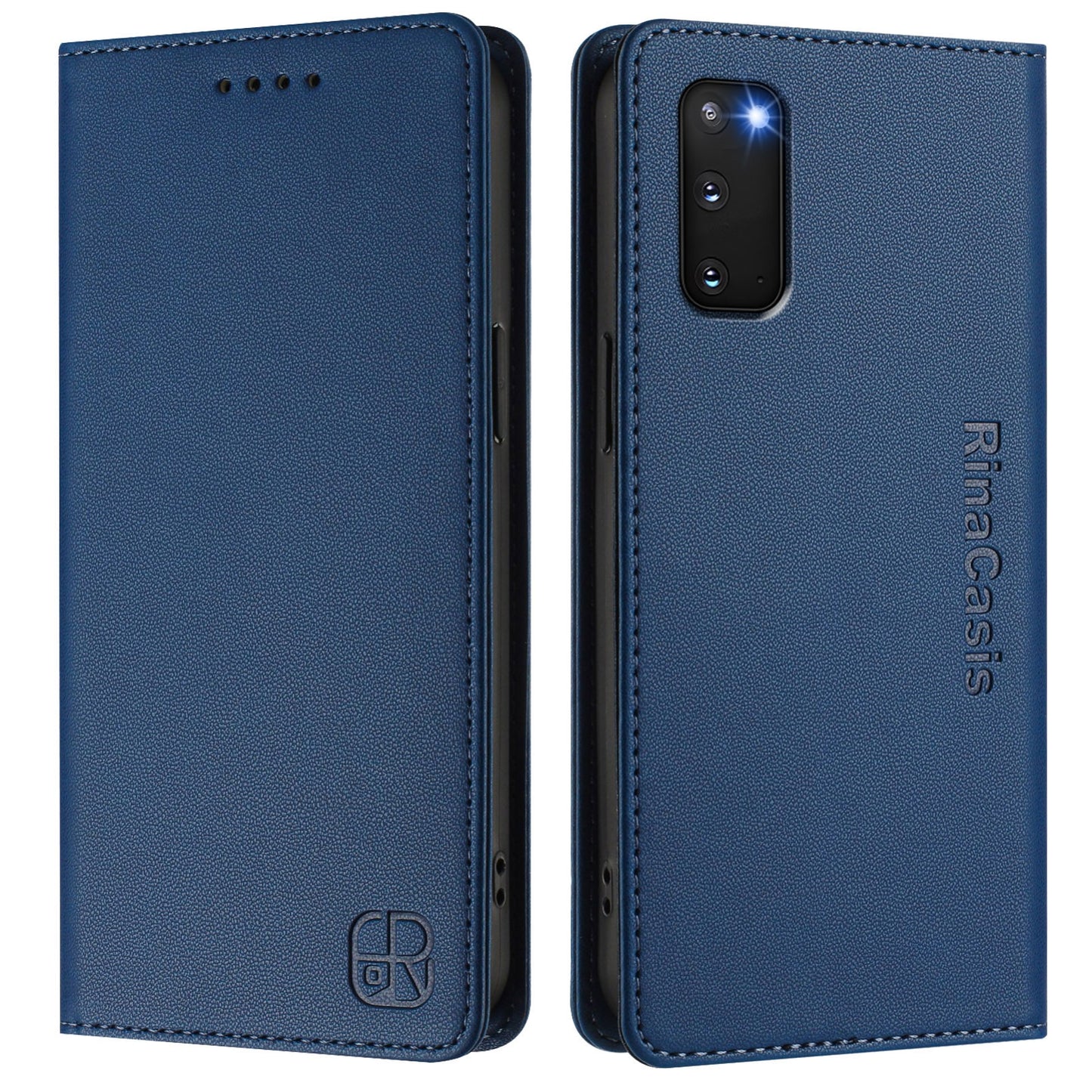 Samsung Galaxy S20 FE Dual-Folded Magnetic Suction RFID Blocking PU Leather Wallet Phone Case with Card Slots, Cash Pocket, Kickstand, Full Protective Flip Cover