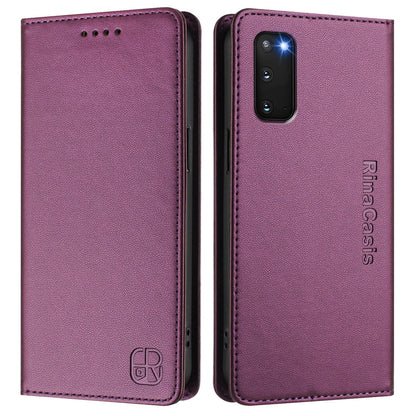 Samsung Galaxy S20 FE Dual-Folded Magnetic Suction RFID Blocking PU Leather Wallet Phone Case with Card Slots, Cash Pocket, Kickstand, Full Protective Flip Cover