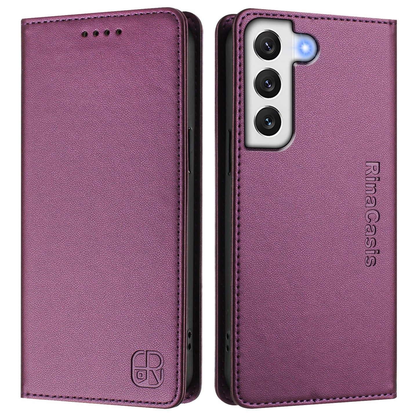 Samsung Galaxy S21 FE 5G Dual-Folded Magnetic Suction RFID Blocking PU Leather Wallet Phone Case with Card Slots, Cash Pocket, Kickstand, Full Protective Flip Cover