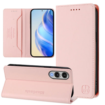 Samsung Galaxy S25 Edge 5G Dual-Folded Magnetic Suction RFID Blocking PU Leather Wallet Phone Case with Card Slots, Cash Pocket, Kickstand, Full Protective Flip Cover