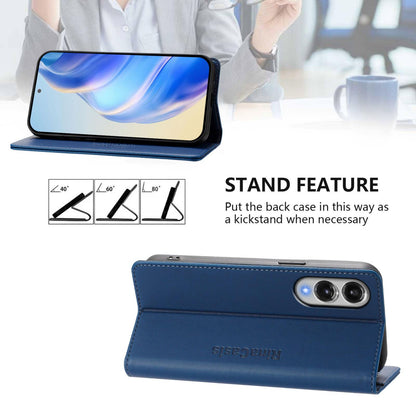 Samsung Galaxy S25 Edge 5G Dual-Folded Magnetic Suction RFID Blocking PU Leather Wallet Phone Case with Card Slots, Cash Pocket, Kickstand, Full Protective Flip Cover