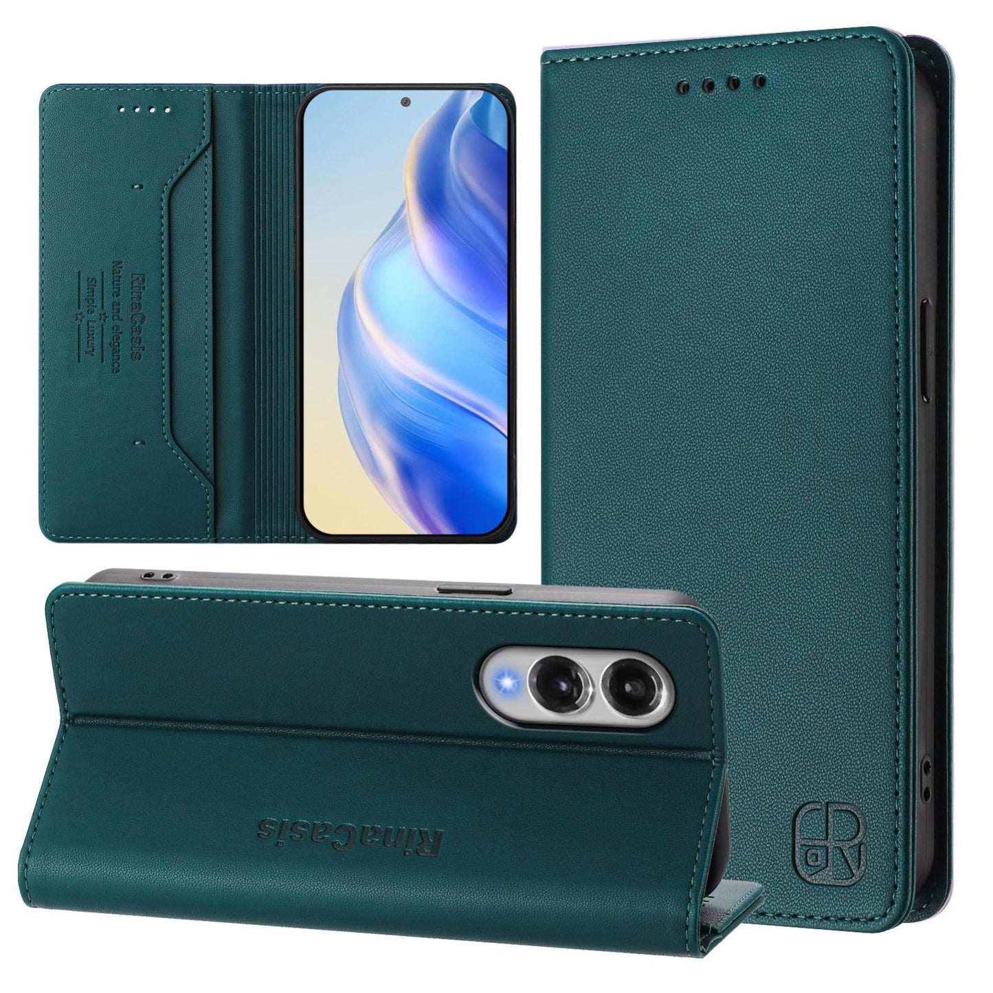 Samsung Galaxy S25 Edge 5G Dual-Folded Magnetic Suction RFID Blocking PU Leather Wallet Phone Case with Card Slots, Cash Pocket, Kickstand, Full Protective Flip Cover