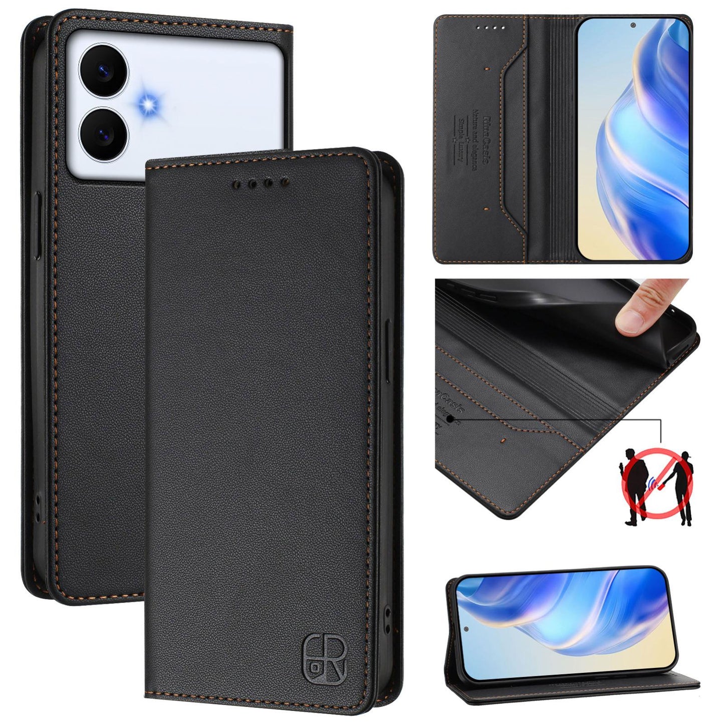 Samsung Galaxy S26 Edge 5G Dual-Folded Magnetic Suction RFID Blocking PU Leather Wallet Phone Case with Card Slots, Cash Pocket, Kickstand, Full Protective Flip Cover