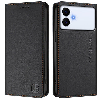 Samsung Galaxy S26 Edge 5G Dual-Folded Magnetic Suction RFID Blocking PU Leather Wallet Phone Case with Card Slots, Cash Pocket, Kickstand, Full Protective Flip Cover