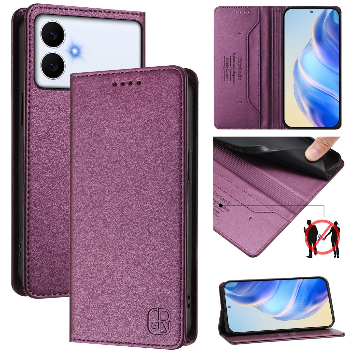 Samsung Galaxy S26 Edge 5G Dual-Folded Magnetic Suction RFID Blocking PU Leather Wallet Phone Case with Card Slots, Cash Pocket, Kickstand, Full Protective Flip Cover