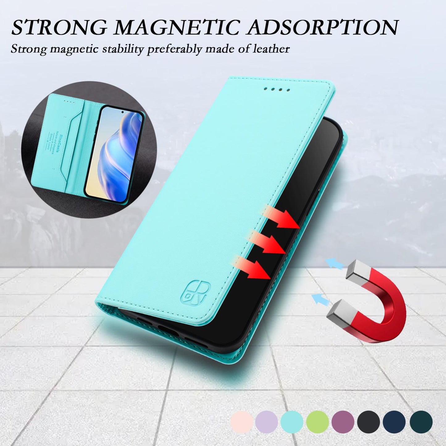 Samsung Galaxy S26 5G Dual-Folded Magnetic Suction RFID Blocking PU Leather Wallet Phone Case with Card Slots, Cash Pocket, Kickstand, Full Protective Flip Cover