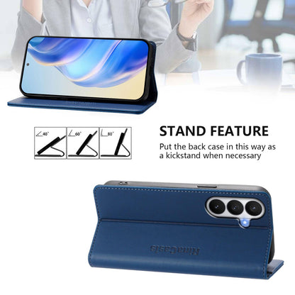 Samsung Galaxy S26 5G Dual-Folded Magnetic Suction RFID Blocking PU Leather Wallet Phone Case with Card Slots, Cash Pocket, Kickstand, Full Protective Flip Cover