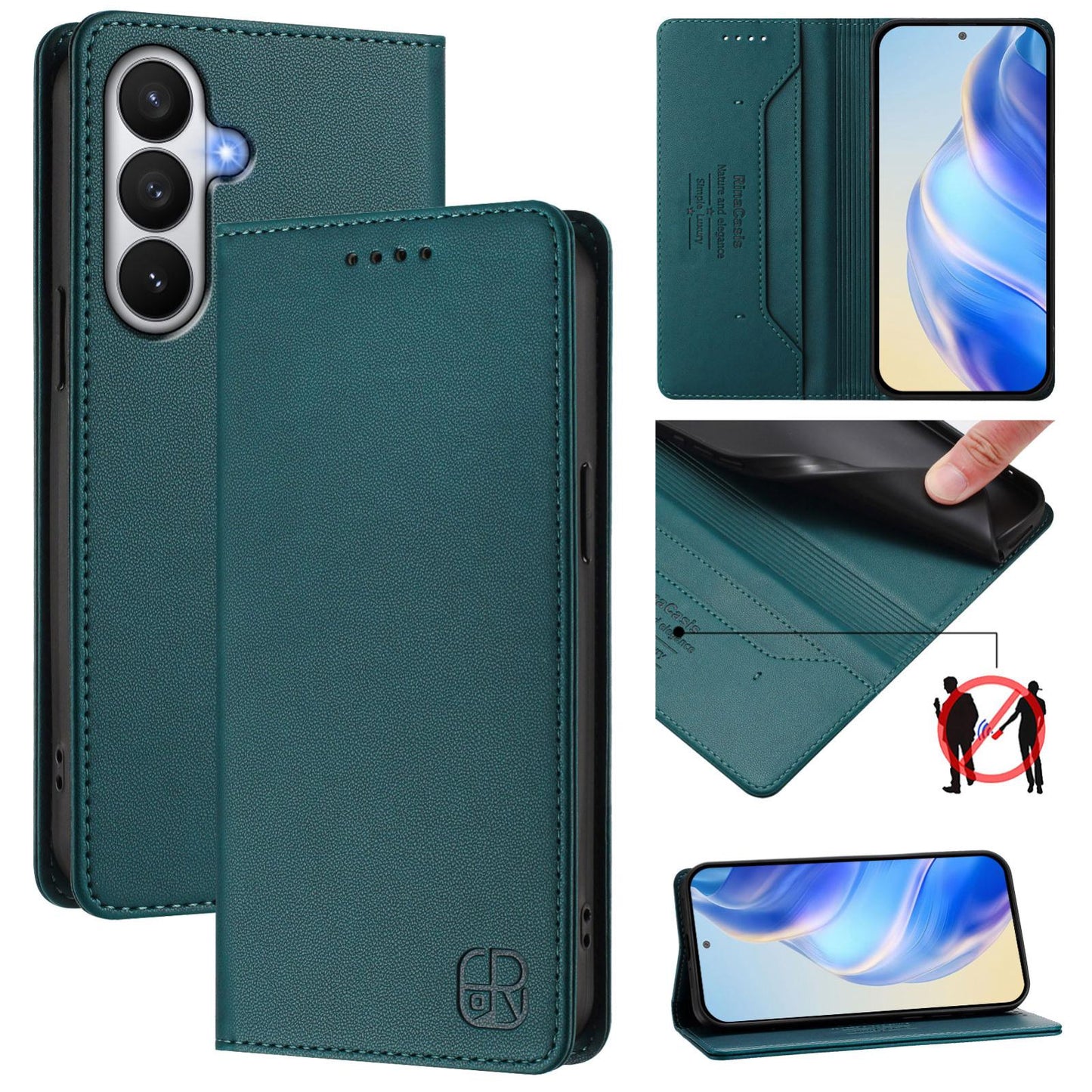 Samsung Galaxy S26 5G Dual-Folded Magnetic Suction RFID Blocking PU Leather Wallet Phone Case with Card Slots, Cash Pocket, Kickstand, Full Protective Flip Cover
