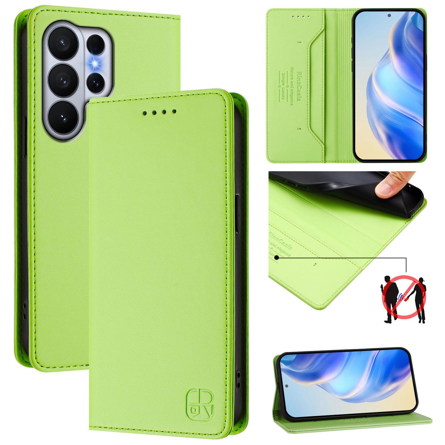 Samsung Galaxy S26 Ultra 5G Dual-Folded Magnetic Suction RFID Blocking PU Leather Wallet Phone Case with Card Slots, Cash Pocket, Kickstand, Full Protective Flip Cover